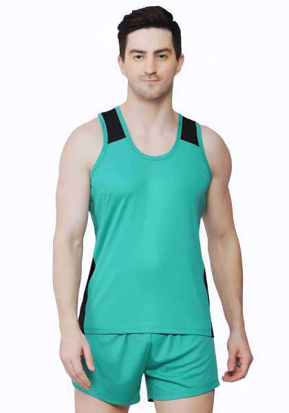 SportsWave SWI CoolDry Pro Vest and Shorts Combo BISLERI GREEN Solid Men Swimsuit