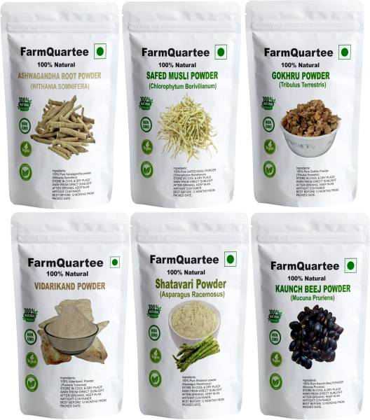 FarmQuartee Safed Musli Ashwagandha Shatavari Gokhru Vidarikand & Kaunch Powder (50g each)