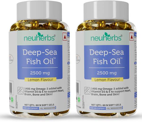 Neuherbs Deep Sea Fish Oil 2500 Mg(Omega 3 1486 mg; 892 mg EPA; and 594 mg DHA per serving)  (2 x 60 No)
