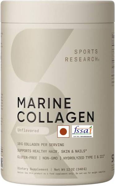 Sports Research Marine Collagen Peptides Powder Pescatarian Friendly & Non-Gmo Verified