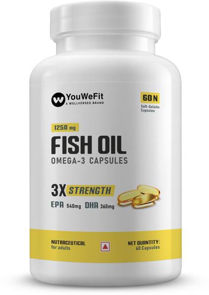 YouWeFit Omega-3 Fish Oil | 1250mg Triple Strength Fish Oil Capsules | No Fishy Burps