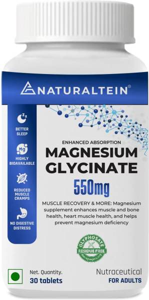 NATURALTEIN Magnesium Glycinate 550mg|Sleep, Brain, Muscle & Heart Support Gentle on Stomach