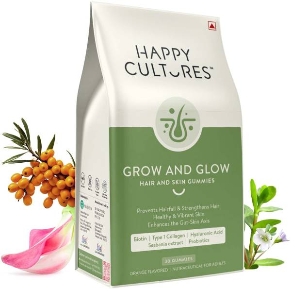 Velbiom Happy Cultures Grow and Glow Gummies for Hair Growth Skin Glow Strong Nails