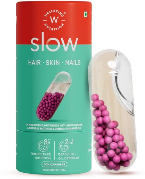 Wellbeing Nutrition Slow Hair Skin Nails Supplement with Glutathione, Hyaluronic acid, Biotin