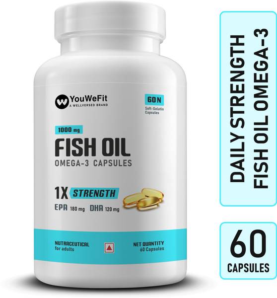 YouWeFit Omega-3 Fish Oil | 1000mg Daily Strength Fish Oil Capsules | No Fishy Burps