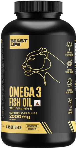 BeastLife Omega 3 Fish Oil 2000 mg Triple Strength Capsules | No Fishy Burp & Taste |