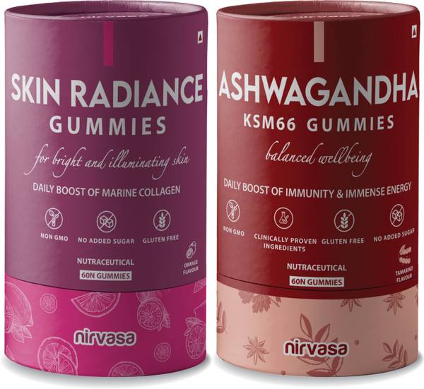 Nirvasa Skin Radiance Gummies and Ashwagandha KSM66 Gummies combo