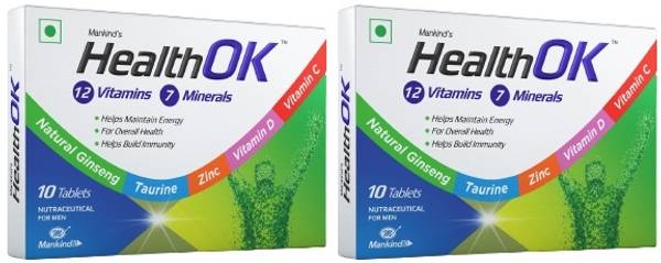 Health Ok Daily Multivitamin With Natural Ginseng for Energy & Overall Health, 10 Tabs x 2