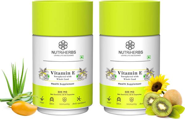 Nutriherbs Vitamin E Capsules for Glowing Skin & Hair, Immunity Booster 120 Capsules