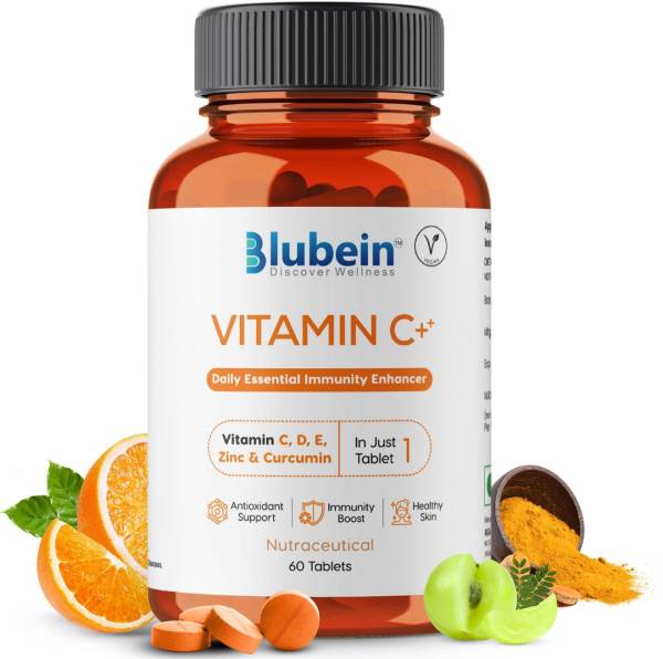 Blubein Vitamin C++ |Combination of Vitamin C, D, E, Zinc & Curcumin| 60 Tablets