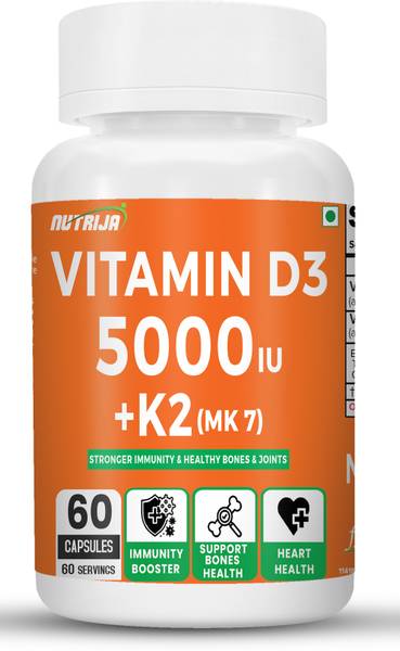 NutriJa Vitamin D3 5000iu + K2 as MK7 100mcg Supplement - Sourced from Lichen