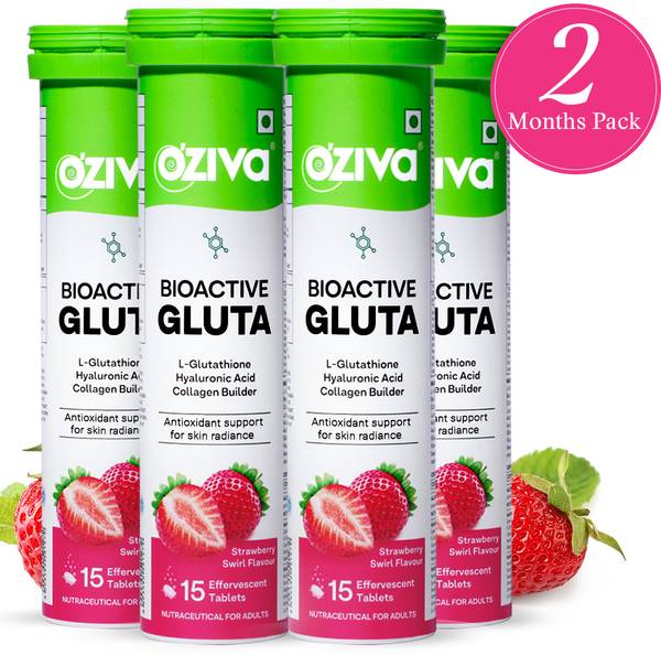 OZiva Bioactive Gluta Fizzy (Strawberry Swirl) To Reduce Pigmentation, 5 Antioxidants