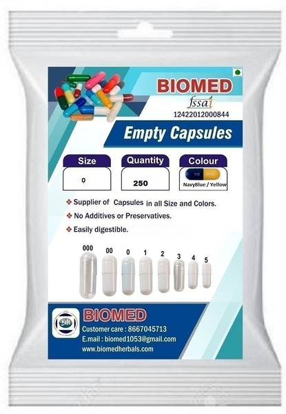 biomed Pharma raw materials Empty Capsules size 0 Blue / Yellow