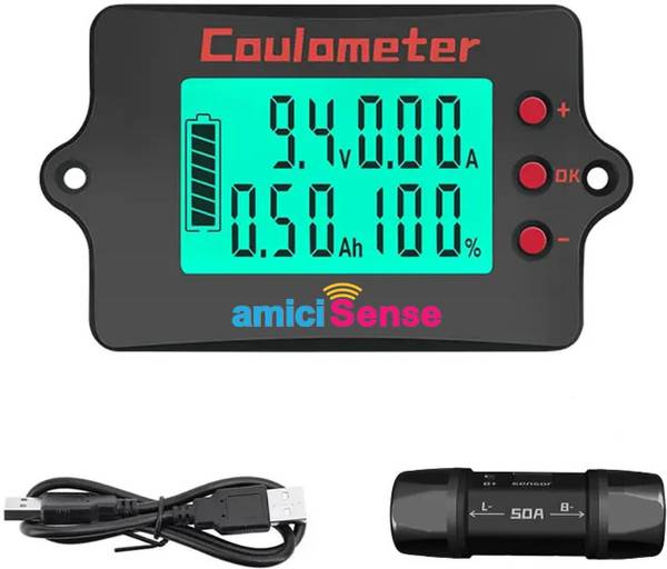 amiciSense Coulomb Counter Meter 8-120V 50A  True Battery Capacity Meter Digital Voltage Tester