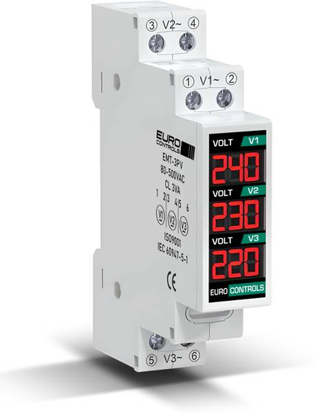 EURO EMT-3PV 3-Phase Volt Meter True RMS 50-500 Volts Din Mount - Accurate Voltmeter