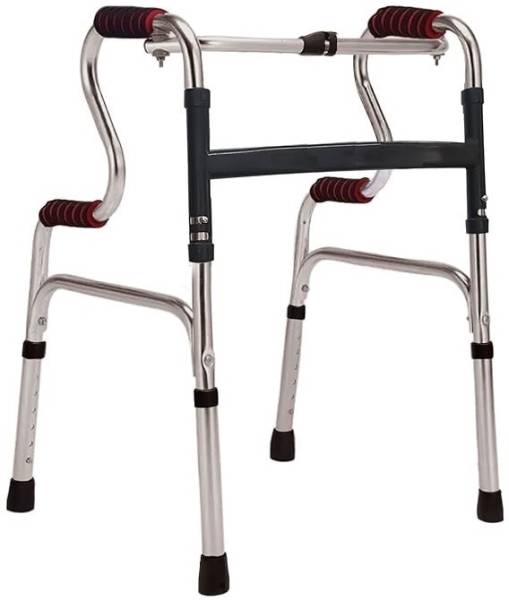 LACOPINE Lightweight Double Handle Folding Step-Up Walker For Senior Citizens (SILVER) Walking Stick
