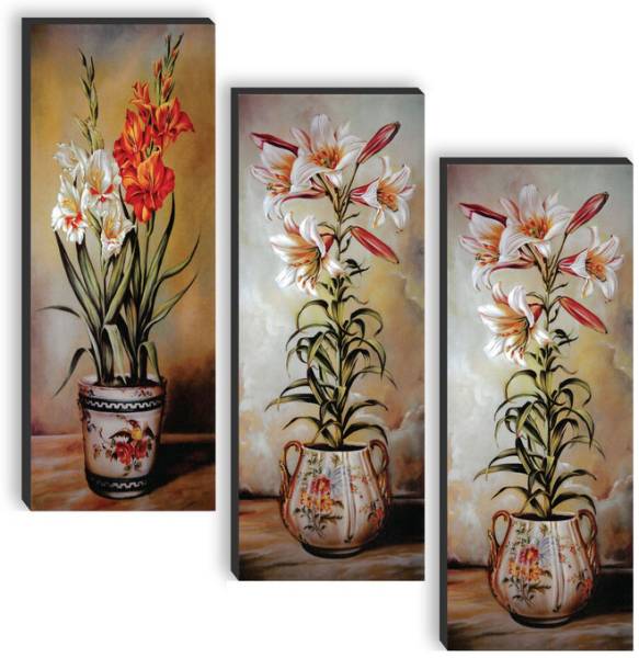 saf Set of 3 Flower Pot And Flower UV textured self adeshive wall painting Pack of 3