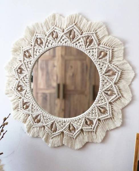 RAJDEEP COLLECTION Macrame Wall DCOR Mirror Hanging for Bedroom,Living Room(MADE IN INDIA)