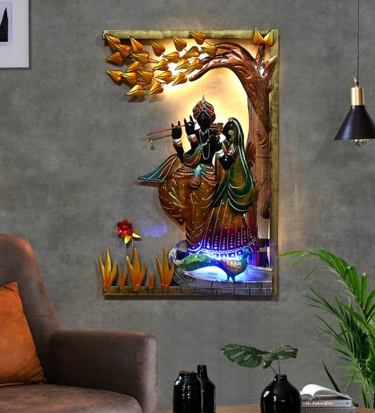 Indraj Premium Craft Handcrafted Radhe Krishna Metal Wall Art Tree with LED lights | For Guest Room