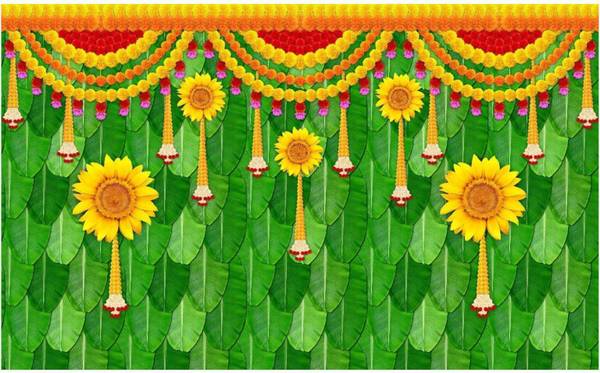 DM FASHION Banana Green Leaf with Sun Flowers Backdrop Decoration Cloth