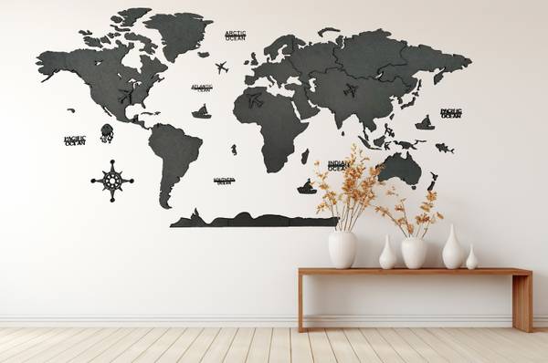 ELK 3D Wooden World Map Wall Decor Metallic Blue Color