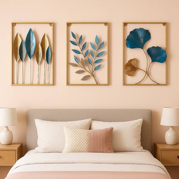 SHERHANDICRAFT Wall Art Home Metal Wall Hanging Decoration for Living Room Frame Wall Hanging Pack of 3
