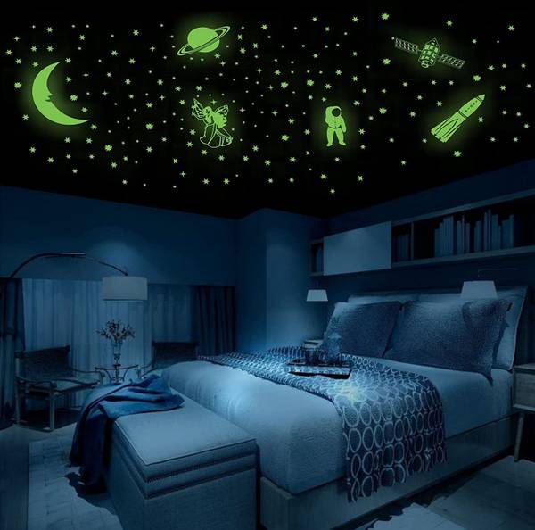 HAPPINY 4 cm Night Glow wall Sticker, Pack of 134 Stars Big & Small Glow in the Dark Sticker