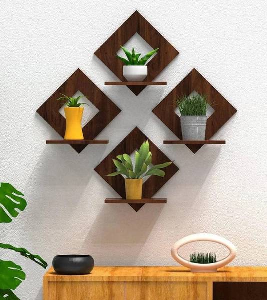 KESHARJI Wooden Square Shaped Multipurpose Wall hanging / Decor Stand / Flower Pot Stand Pack of 4