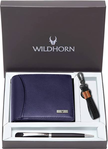 WILDHORN Men Casual Blue Genuine Leather Wallet