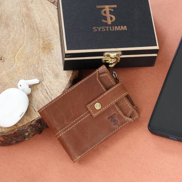 systumm Men Casual Brown Genuine Leather Wallet