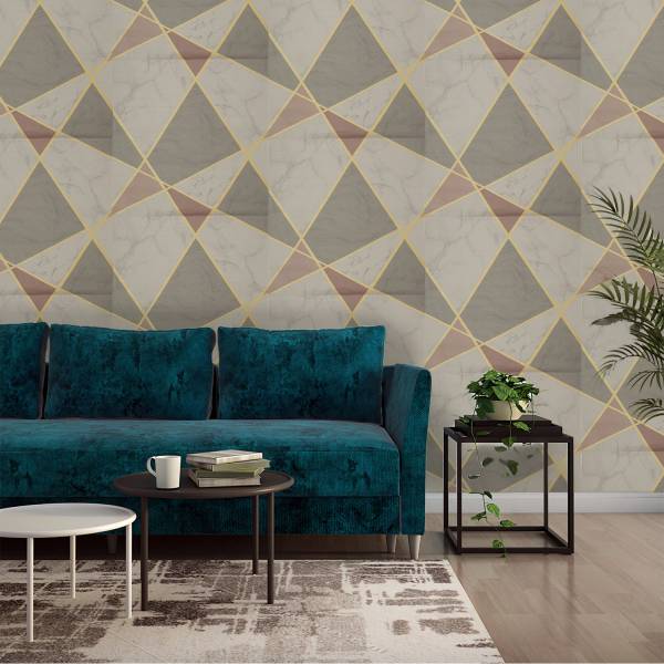 Asian Paints ezyCR8 Triangle Grey Silver Non Adhesive Wallpaper for Home & Office Abstract Multicolor Wallpaper