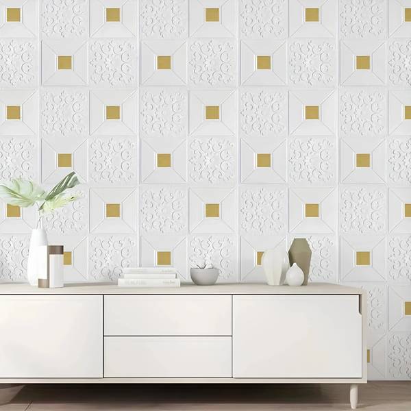 metreno Decorative White, Gold Wallpaper