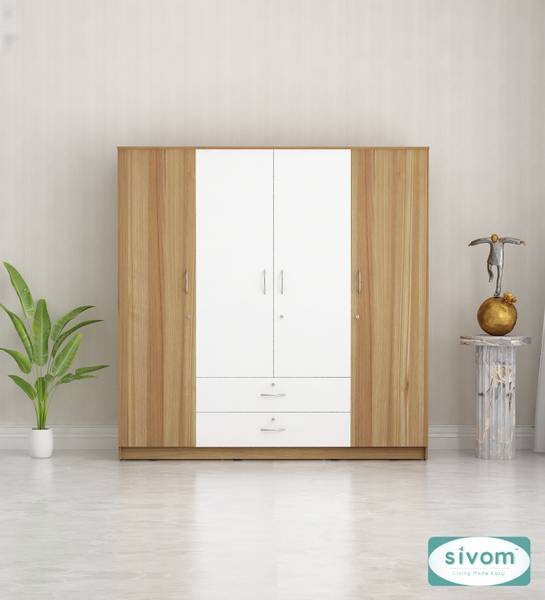 SIVOM SIVOM Oliver Multipurpose 4 Door Wardrobe / Spacious 12 Shelves and 2 Drawers Engineered Wood 4 Door Wardrobe