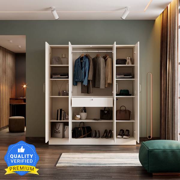 Wakefit Gingham Engineered Wood 4 Door Wardrobe