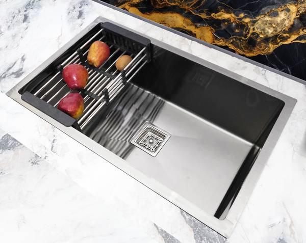 BOWLS & MORE | 30" x 18" x 10" Handmade Black Matt Sink With Soap Dispenser | Single Bowl | 304 Grade Stainless Steel Kitchen Sink | Black Matt Finish...