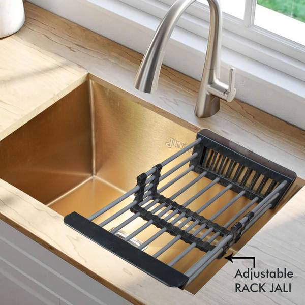 Jindal Handmade Single Bowl Stainless Steel 24x18x10 Inch Kitchen Sink/ Sink With Sink Coupling,Waste Pipe Basket/Sink With Matt Finish/SS Kitchen Sin...