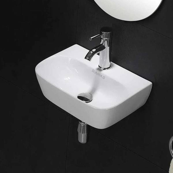 Sumra G Sumra G Wash Basin 42.5 cm x 25 cm x 13 cm Ceramic Wall Mount Wash Basin for Bathroom | Compact & Stylish Hand Wash Sink Wall Hung Basin