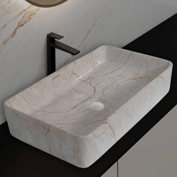 Plantex Ceramic Basin for Bathroom/Tabletop Basin/Washbasin Hand Wash -Marble Finish (APS-SLATE-NS-442) Table Top Basin