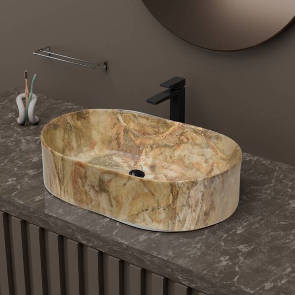 ZOOQ Ceramic Tabletop Washbasin/ Ceramic Bathroom Basin/ Wash Basin For Bathroom/ Washbasin Hand Wash-Marble Finish/ Table Top Basin