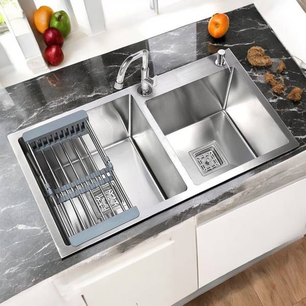 chirag 32x18x10 Kitchen Sink 32 Inches Tap Hole Double Bowl SS304 Stainless Steel Sink CKS3218DBWH | Double Bowl | Nano Coating | Premium Finish | Sup...