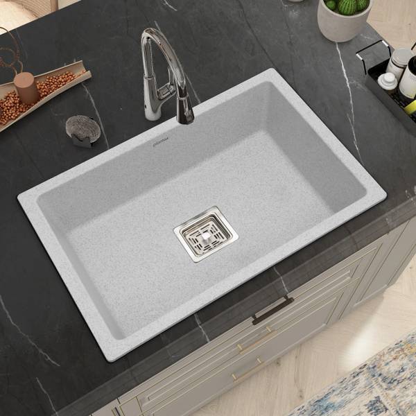 Plantex Granite Quartz Single Bowl Kitchen Sink with Real Stone Finish (24x18 inches) APS-2025 Under Counter Basin