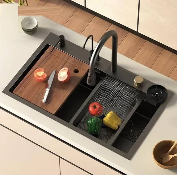 Allwinsink Multifunctional Waterfall Kitchen Sink 304 GRADE All in One 30x18 inch 304 Grade Waterfall Kitchen Sink Vessel Sink