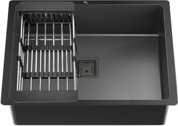 Fossa Honeycomb Embossed 21"x18"x09" Inch Single Bowl Handmade Kitchen Sink with Black Nano Coating Stainless Steel (Brushed Finish) With Acceressorie...