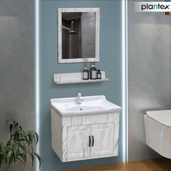 Plantex Bathroom Vanity Set with Basin/Mirror with Ceramic Wash Basin and Shelf Cabinet for Bathroom - (APS-684, White) Wall Hung Basin