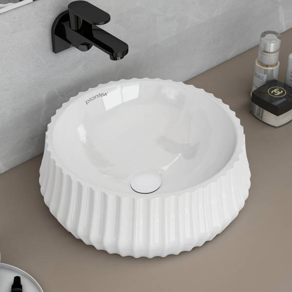 Plantex Wash Basin/Tabletop Wash Basin Platinium Ceramic Tabletop Round