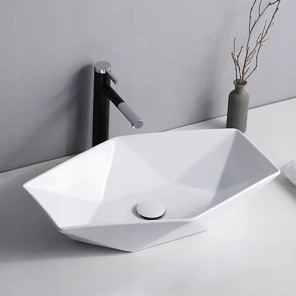 Glexero Premium Quality Diamond Shape Ceramic Wash Basin Counter Top Wash Basin. Table Top Basin