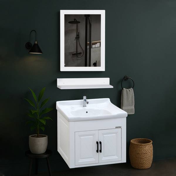 Plantex Bathroom Vanity Set with Basin/Mirror with Ceramic Wash Basin and Shelf Cabinet for Bathroom - (APS-606) Wall Hung Basin