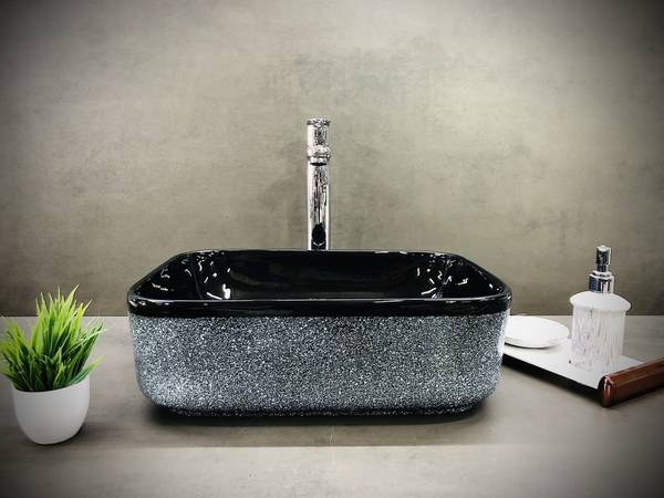 DELTA Premium Designer Ceramic Structure Wash Basin(22) with Waste Pipe & Coupling Set (16*12*5)(Structure) Table Top Basin