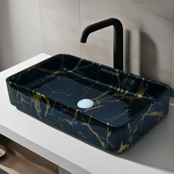 NEKSTONE Premium Designer Ceramic Wash Basin Counter top basin (Glossy) 24x14x5 inch slate 404 Table Top Basin