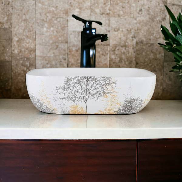 LILY Premium Quality Attractive Ceramic Glossy Art Basin For Bathrooms & Living Room AR-019 [18 x 13 x 5]INCH Table Top Basin